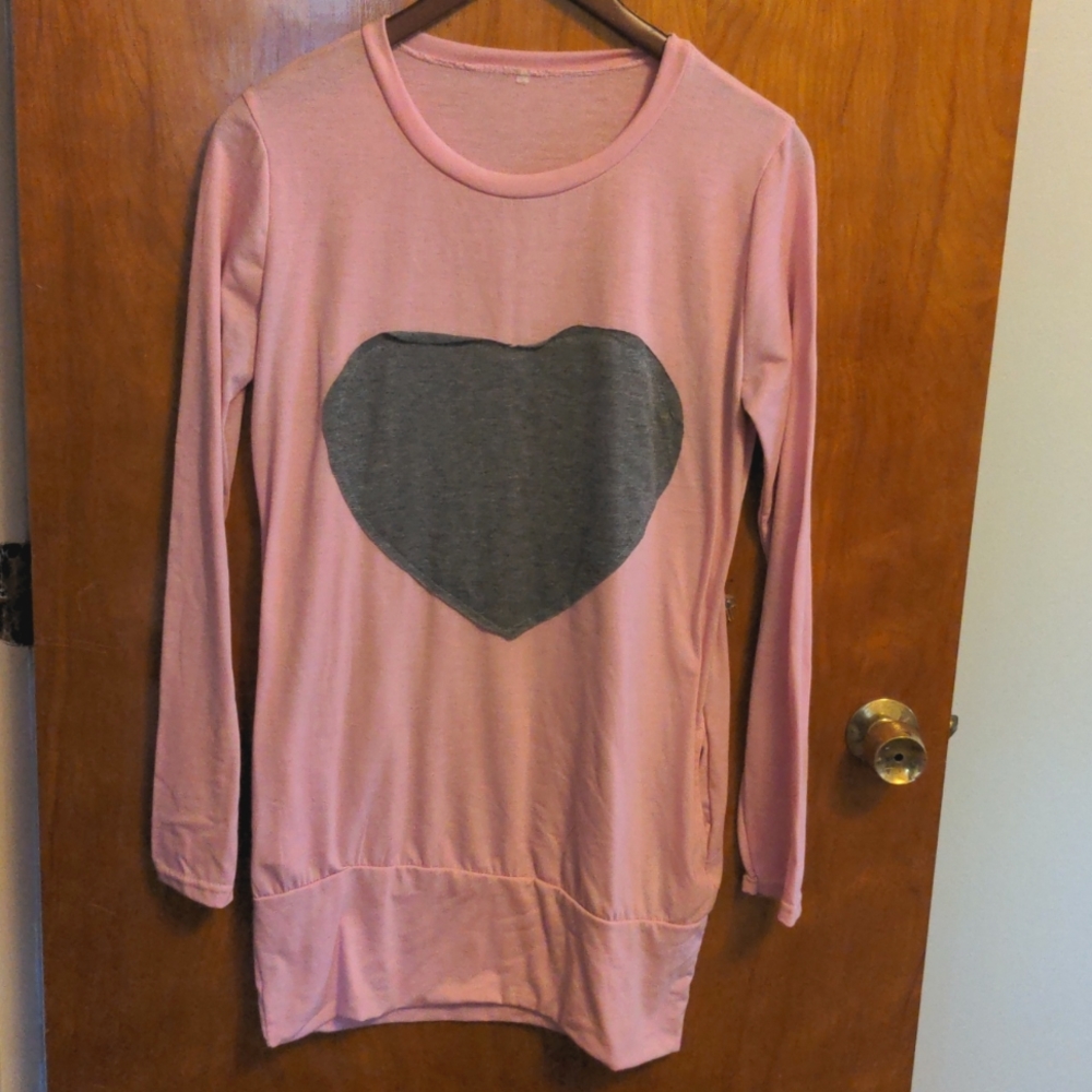 Pink Sweater dress with grey heart